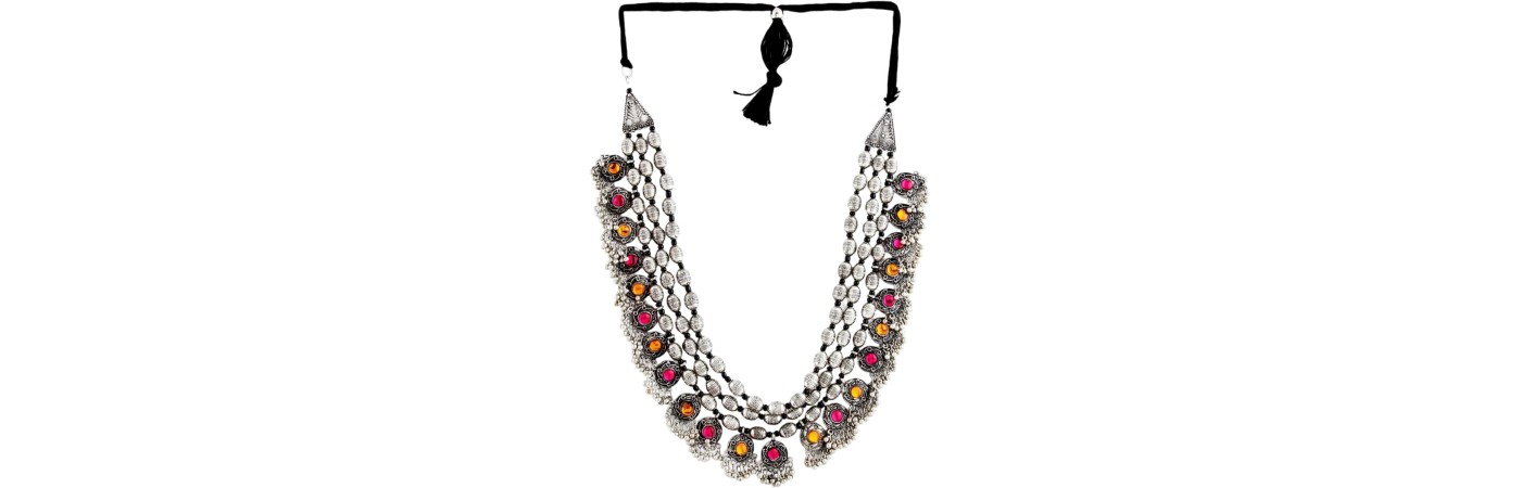 Chandra  Mukhi  handmade oxidized melted Kundan 3 Rows necklace